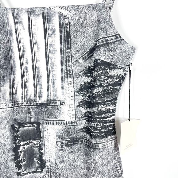Superdown Ana Mini Dress Grey Printed Jersey Sleeveless Square Neck Bodycon Sz S - Picture 6 of 11